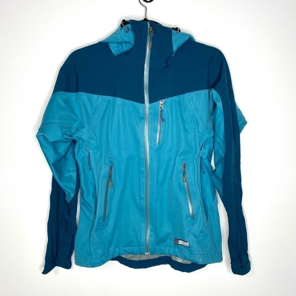 REI Two Toned Rain Jacket Full Zip Hood Small